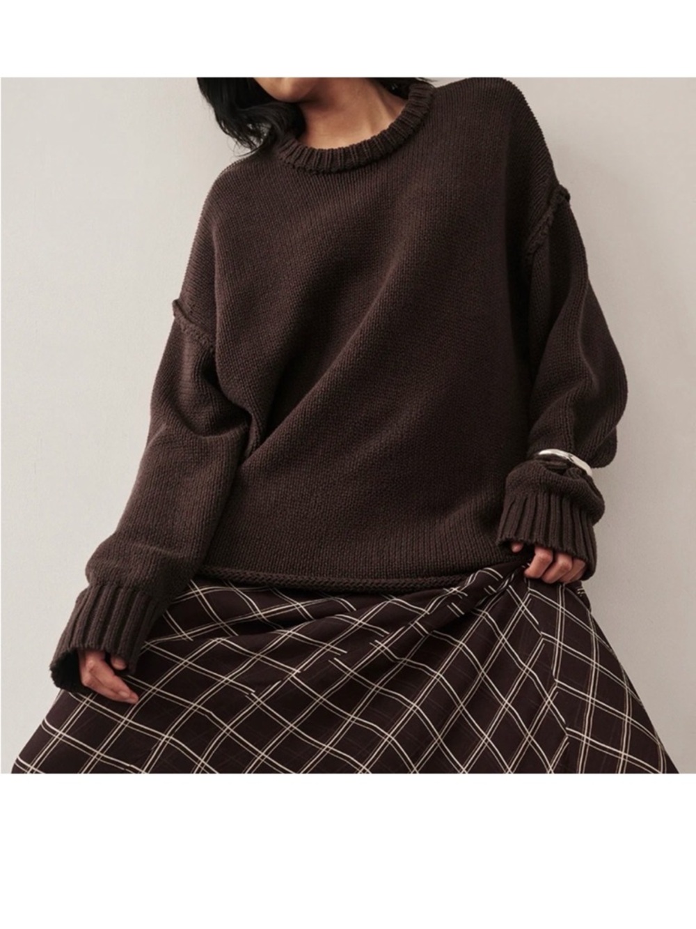 DISSH Roy Longline Sweater chocolate brown pullover jumper cotton wool size S